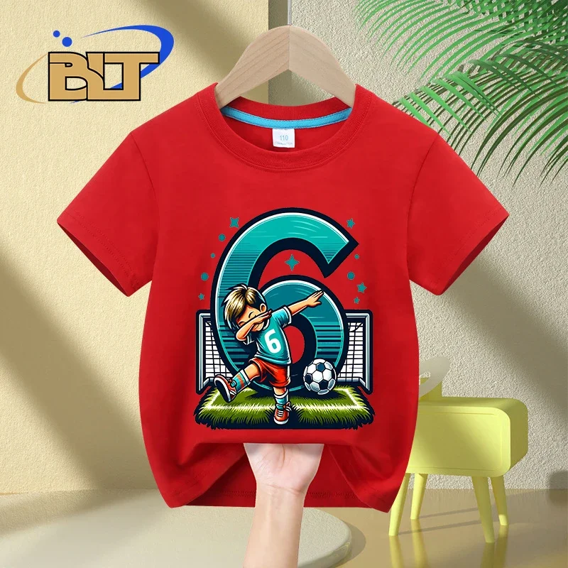 Algodão t-shirt para menino, manga curta, presente de aniversário, 6 anos, verão