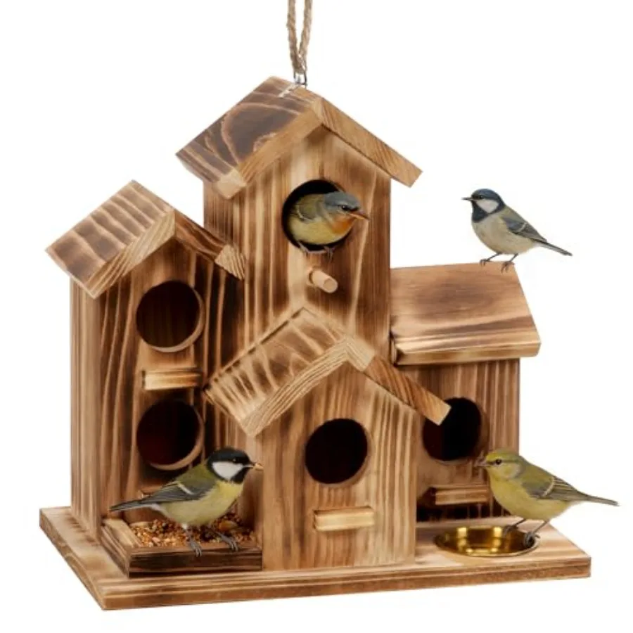 

Bird House 5 Hole Bird Houses for Outside with Thickened Wooden Board Birdhouse for Blue Bird Humming Bird and Chickadee Swallo