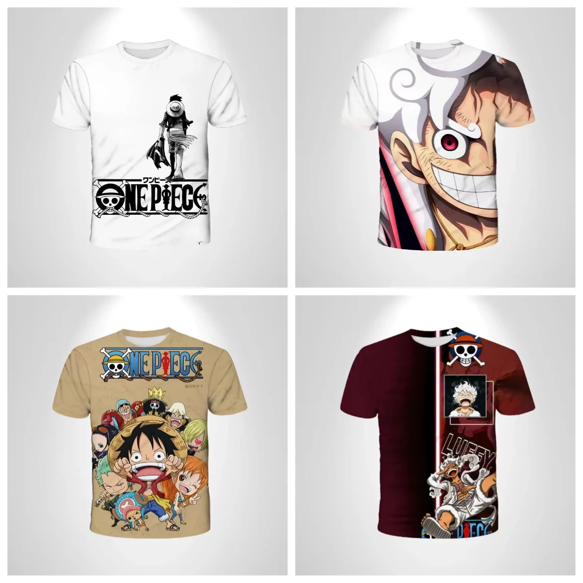 

2025 Cartoon Short-sleeved Cosplay Luffy Men Anime One Piece Boy T-shirt Children's Top Children's Clothing Black T-shirt