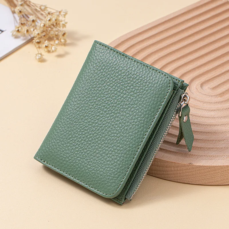 

Women Genuine Leather Slim Short Wallet RFID Blocking Bi-Fold Wallet Credit Card Holder money clip wallet Zipper Coin pocket