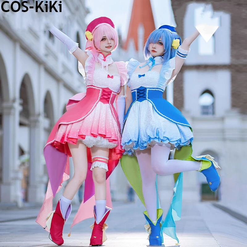 COS-KiKi Anime Re:Life In A Different World From Zero Ram Rem Magical Girl  Game Suit Elegant Dress Cosplay Costume Halloween