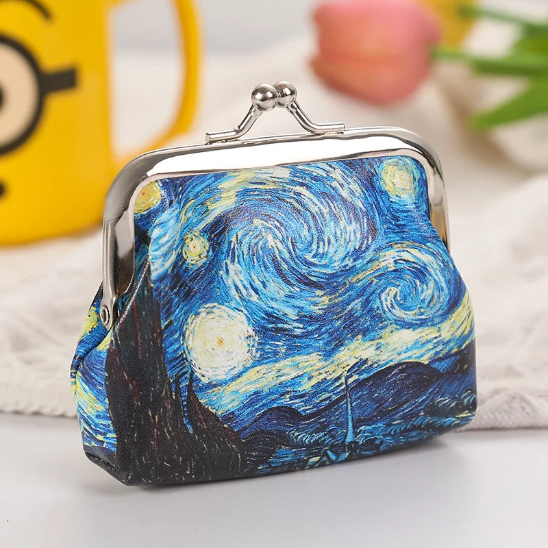 12PCS Fashion PU Leather Coin Purse Van Gogh Painting Women Small Change Money Bags Holder Wallet Mini Pouch Souvenirs