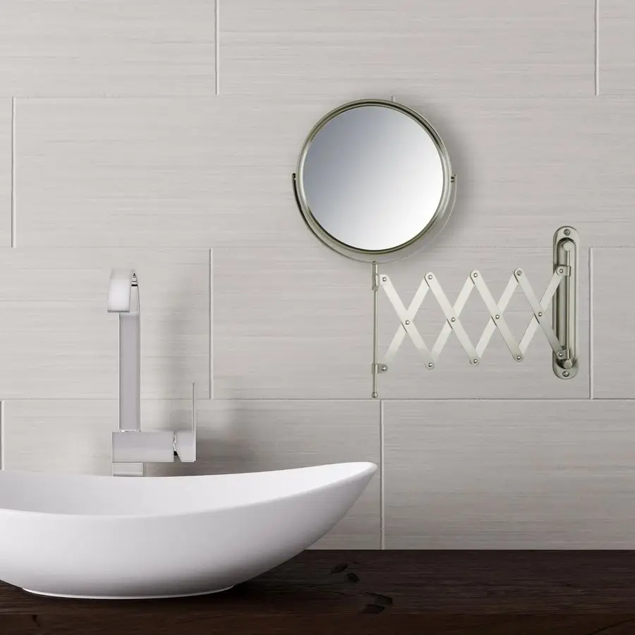 TwoSided WallMounted Makeup Mirror Makeup Mirror with 7X Magnification amp Extendable Arm 8inch Diameter Mirror with Nickel Fini