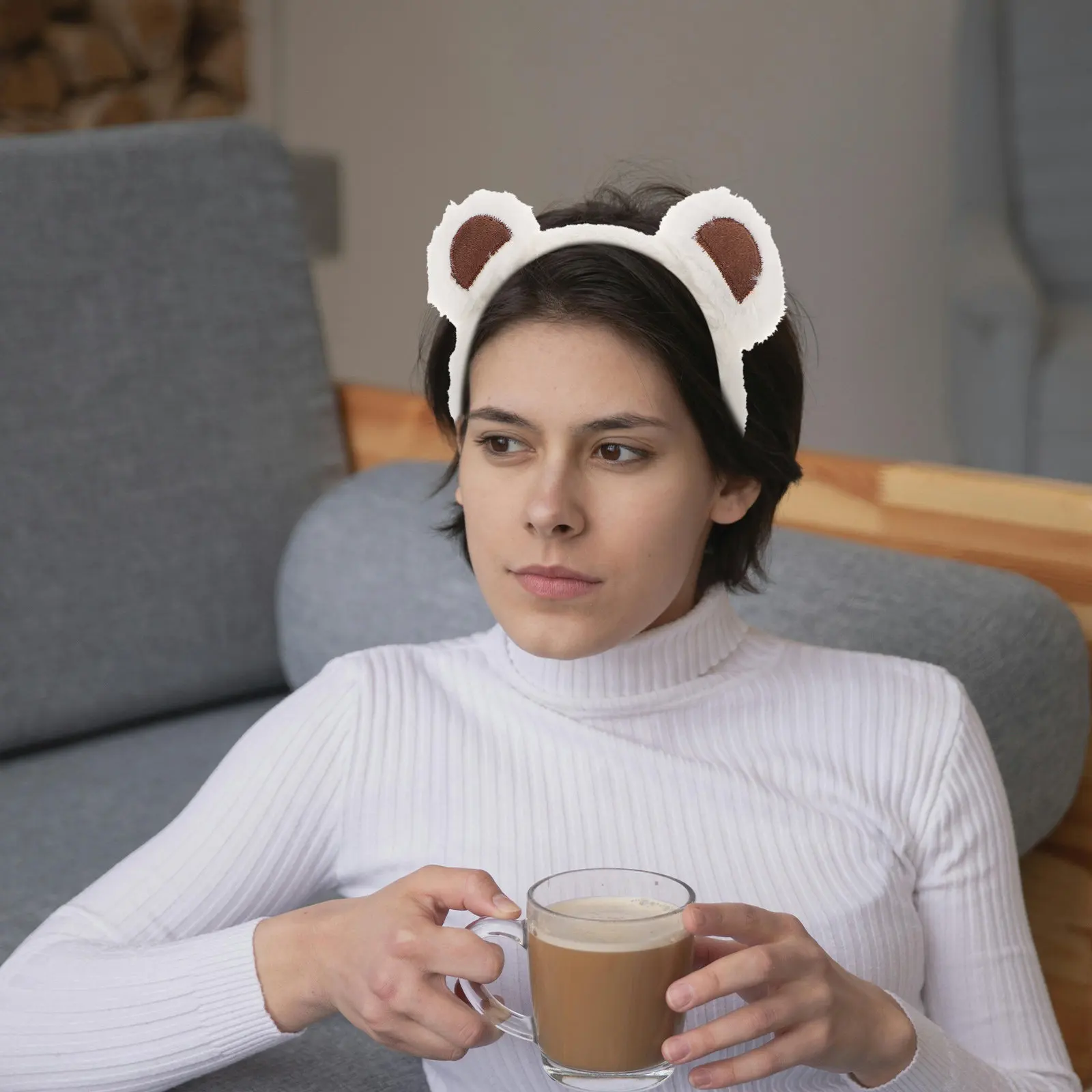 

2Pcs Bear Ear Headband for Adult Women Fashion Hair Hoop Playful Animal Ears Costume Party Accessory Christmas Halloween