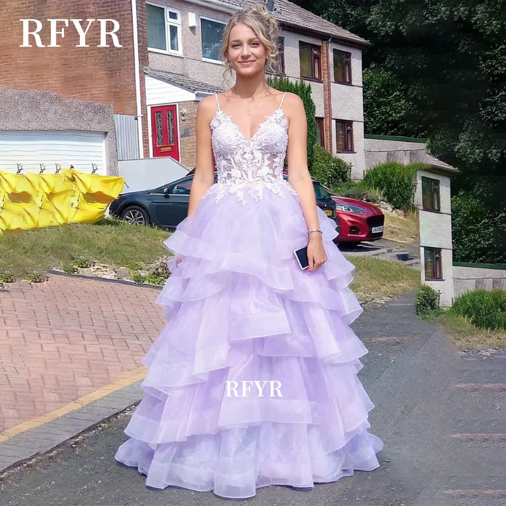 

RFYR A Line Prom Dress Lanvender Princess Gown Lace Evening Dress Applique Party Gown مناسبة رسمية Customized