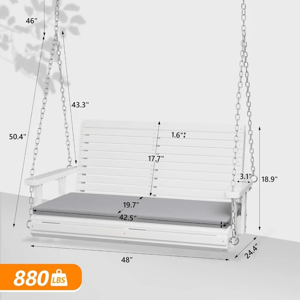 أرجوحة الشرفة الخشبية شديدة التحمل بوزن 880 رطلًا مع وسائد ومقعد معلق قابل للتعديل للفناء الخارجي