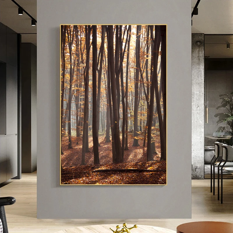 One Piece Autumn Landscape Posters and Prints Forest Tree Canvas Painting Wall Picture for Living Room Home Decoration No Frame