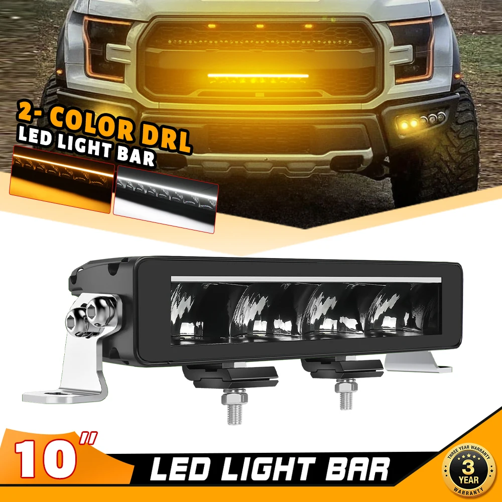 New Super Slim 10inch White & Amber Light LED Light Bar 12V 24V 3500K 6500K DRL Off Road Driving Lamp Led Work Light For Truck