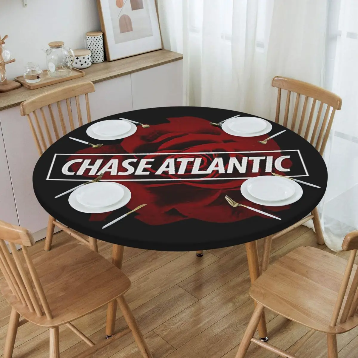 Chase Atlantic Rose Logo Waterproof Round Tablecloth Oilproof Table Cloth for Kitchen Events Dining Table Cover