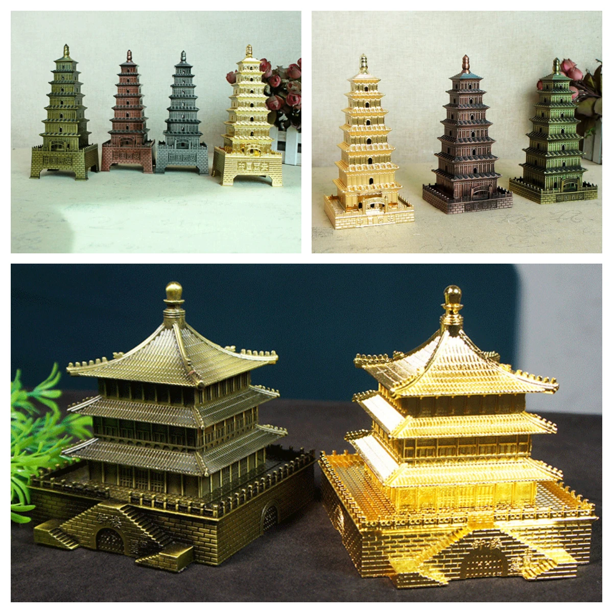 Xi'an Bell Tower Model Decorative Building Sculptures Architectural China souvenirs Big Wild Goose Pagoda Metal Building Model