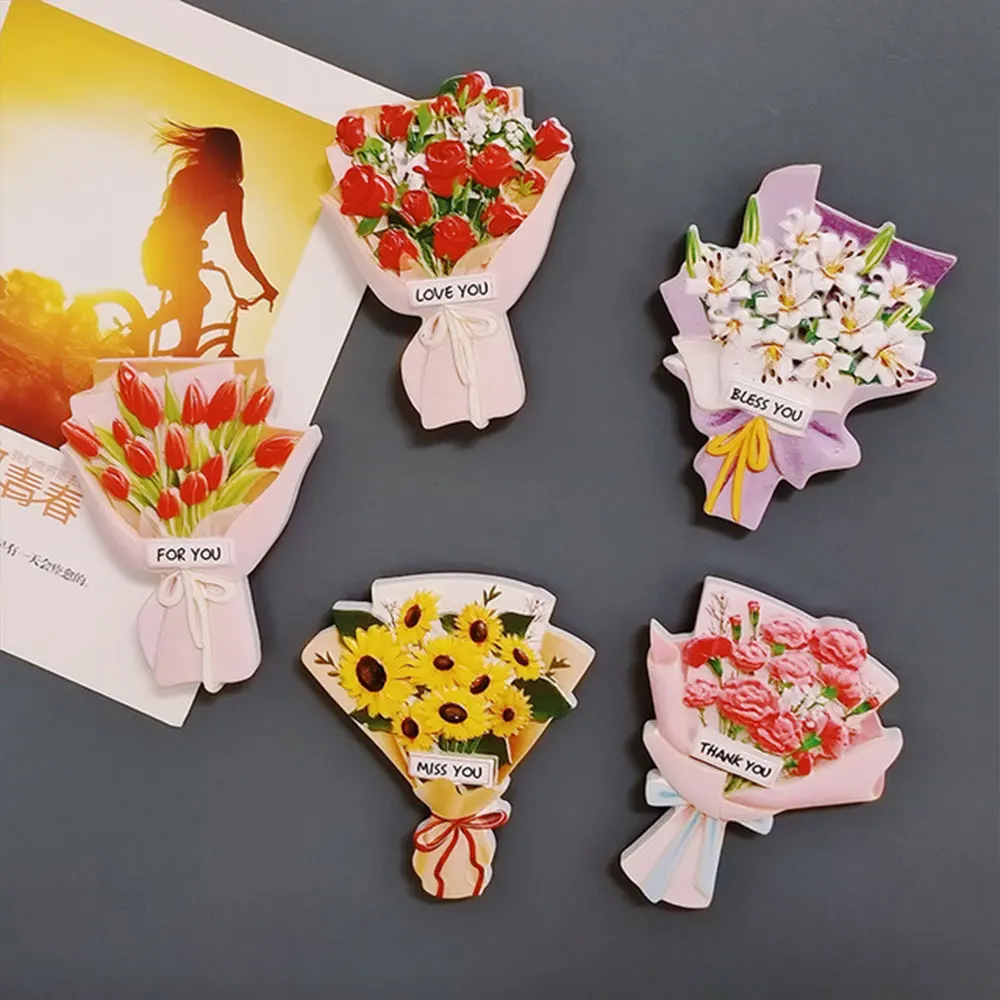 Rose Flower Sunflower Simulation Refrigerator Sticker Three-Dimensional Simple Resin Magnetic Kitchen Decoration Gift