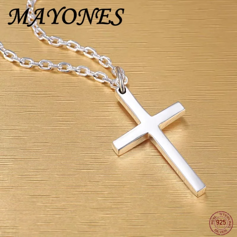 

НОВОЕ ожерелье и кулон из серебра 999 футов, гладкое, однотонное, мужское и женское, персонализированный кулон с крестом, ювелирные изделия ручной работы в стиле ретро