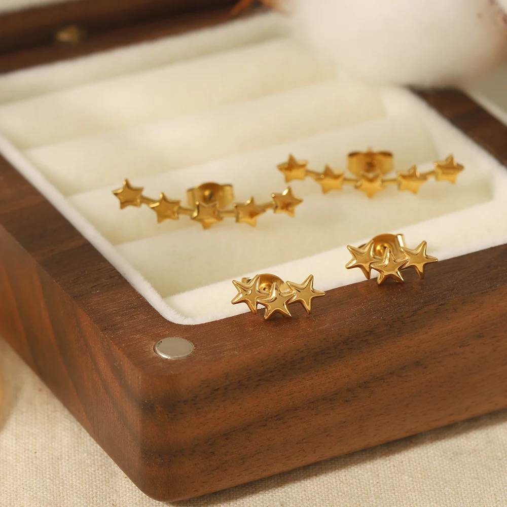 

18K Gold-Plated Stainless Steel Cute Stud Earrings For Girls Star Earrings Minimalist Jewelry Wholesale