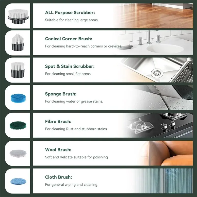 ASWUT-Electric Spin Scrubber Сменные насадки для щеток, набор из 7 предметов, подходящий для беспроводного скруббера, для ванной комнаты, кухни,