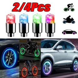 2/4Pcs Colorful LED Wheel Lights Car Tire Valve Caps Neon Light Universal Motorcycle Bicycle Valve Cover Decorate Accessories