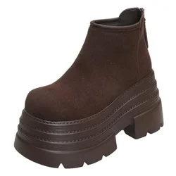 Suede Leather Ankle Snow Boots Women Winter Warm Fur Sneakers Thick Sole Short Boot 10CM High Platform Chunky Shoes Botas Mujer
