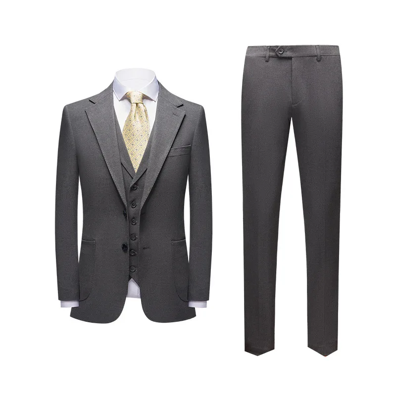 New Men's Suits in Europe and America Korean Version of Slim Senior Grey Leisure Luxury Business Suit Three-piece Men Suits