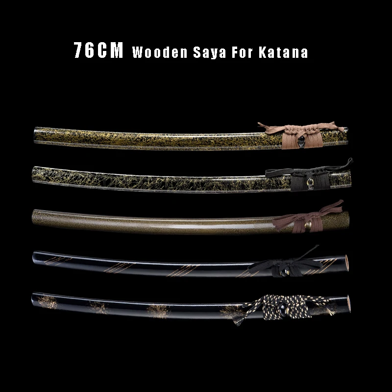 Wooden Saya With Sageo,Sword Scabbard,Lacquered Katana Sheath,Golden Pattern