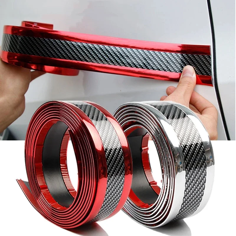 3/5/7cm Carbon Fiber Rubber Styling Mouldings DIY Soft Trim Bumper Strip Door Sill Protector Edge Guard Car Stickers Accessories