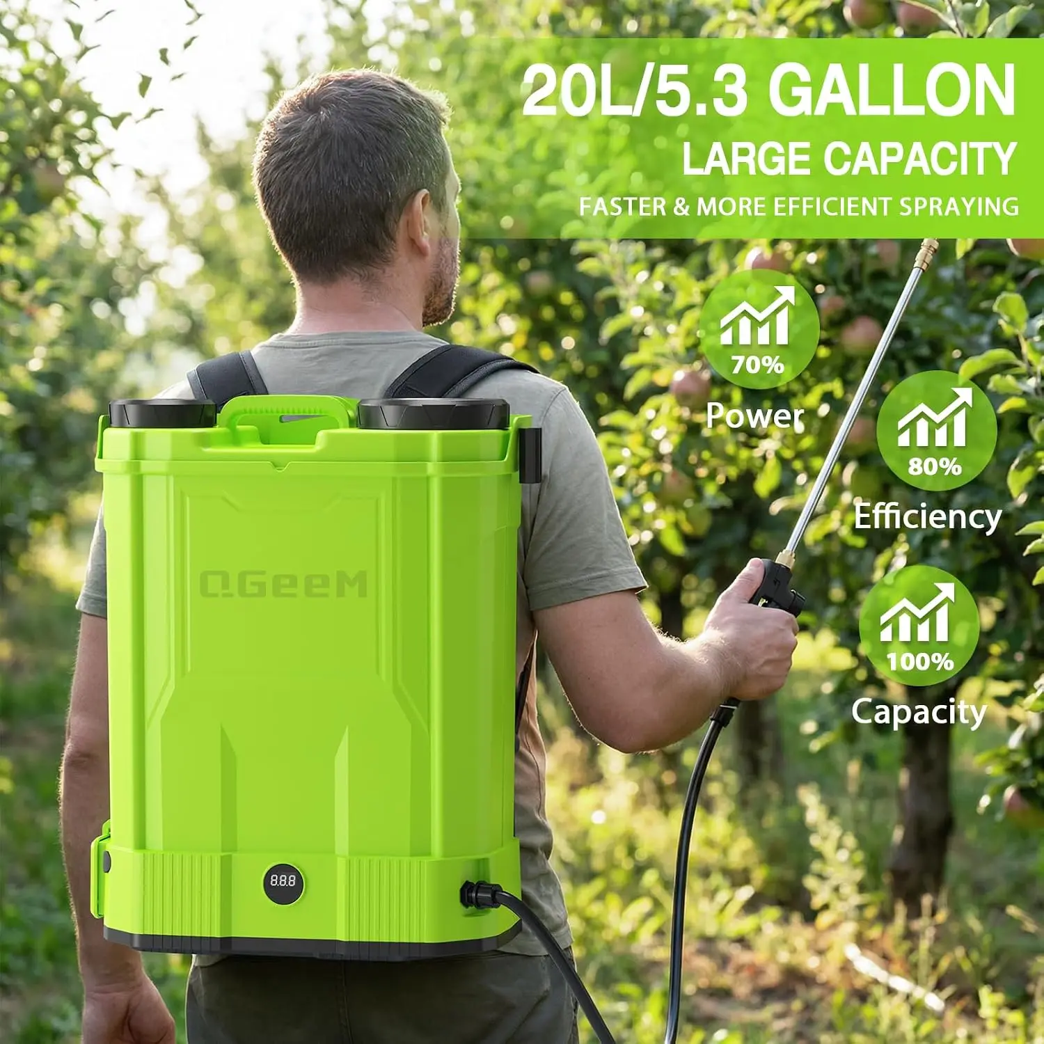 20L Battery Powered Backpack Sprayer 53 Gallon 21V 26Ah 100 PSI 8 Nozzles Telescopic Wand Electric Tool Yard Garden Lawn Farm We