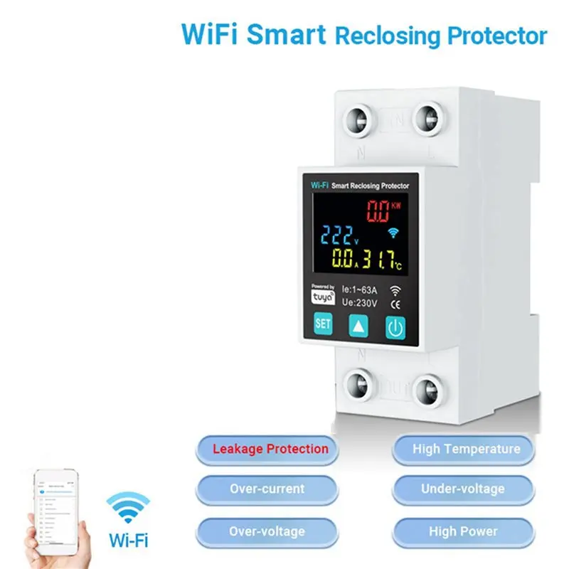 【ALLOWANCE】3X New 1P 1-63A Tuya Wifi Smart Circuit Breaker LED Display Switch With Power Metering Smart Life Control Via Alexa H