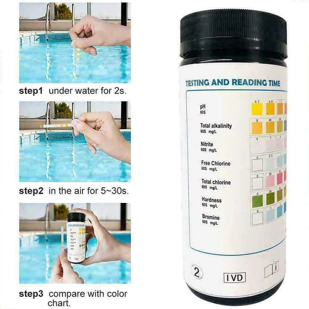 Water Test Strips Home Outdoors Kit Nitrite Strip PH Paper Pond Spa Tropical 7 In1 Alkalinity Aquarium Fish Tank