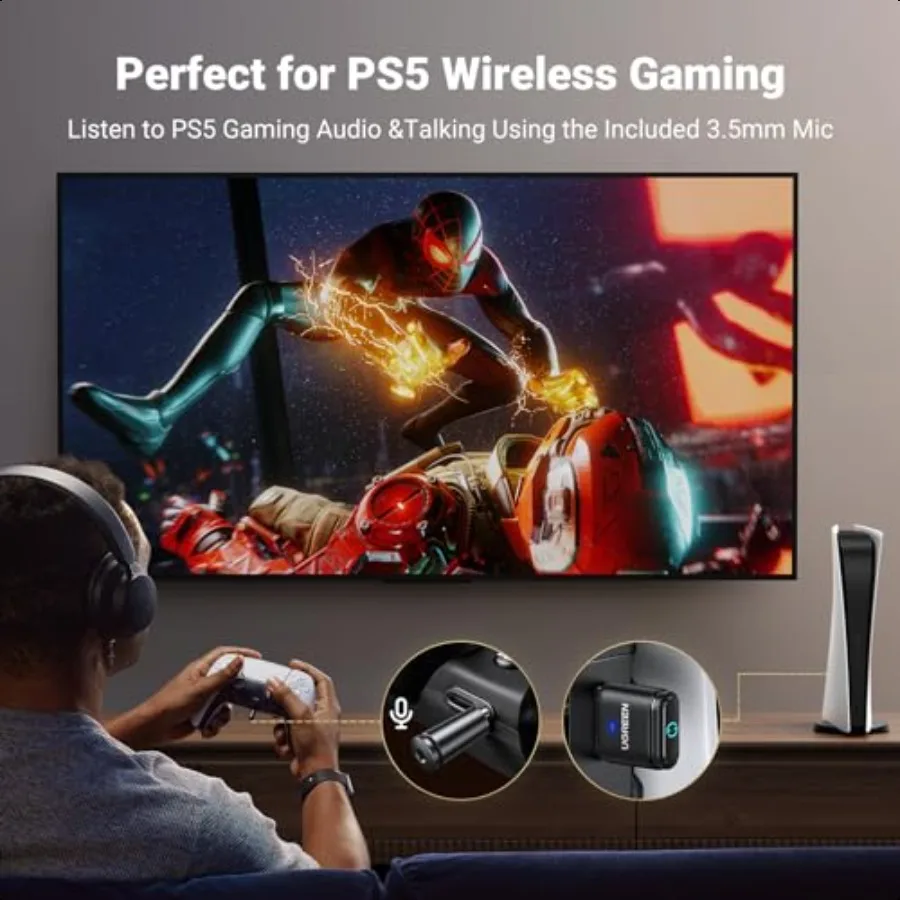 Adaptor Bluetooth 5.3 untuk PS4 PS5 USB o Transmitter APTX Menghubungkan Headphone Bluetooth ke PS5 PS4 Switch PC Wirel o Adapter P