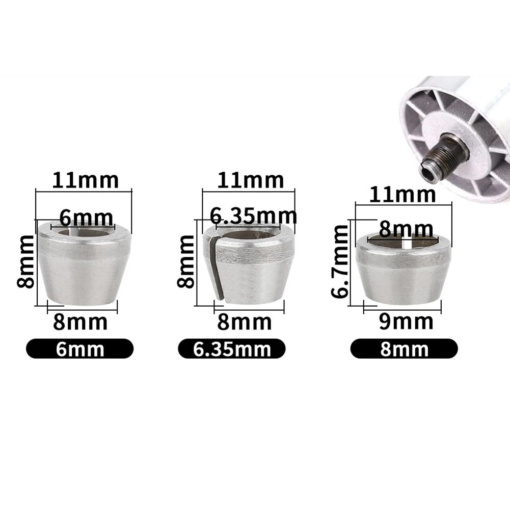 3-teiliges Spannzangen-Set 6mm 6,35mm 8mm für Graviermaschine, Trimmgerät und Elektrofräser-Umbau aus Kohlenstoffstahl