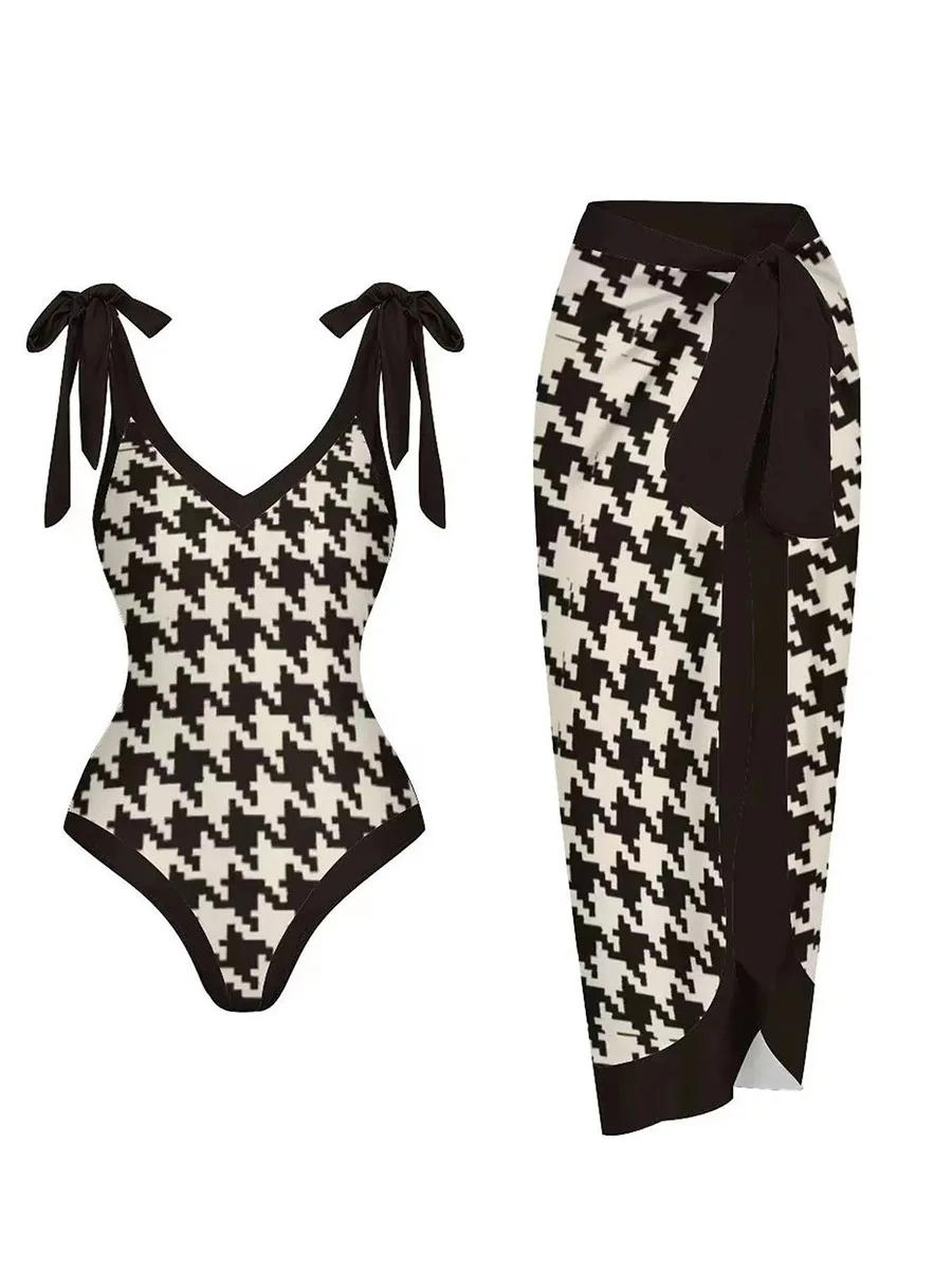 2025 String One Piece Swimsuit & Vent Skirt Padded Sexy Swimwear Women Bathing Suit Female Swimming Summer Beachwear Bodysuit image 3