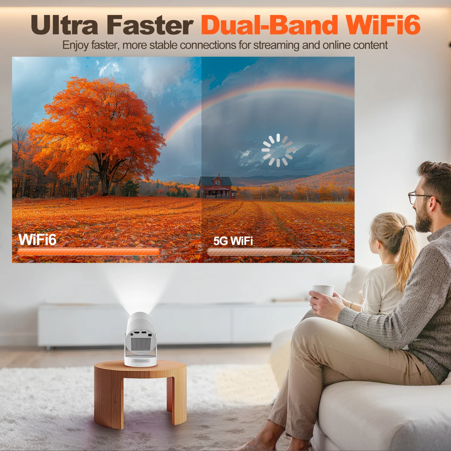 جهاز عرض Magcubic 4K HY300 UItra محمول مع تركيز إلكتروني 720P 300ANSI مكبر صوت Android11 BT5.4 180 °   مرنة المنزل في الهواء الطلق