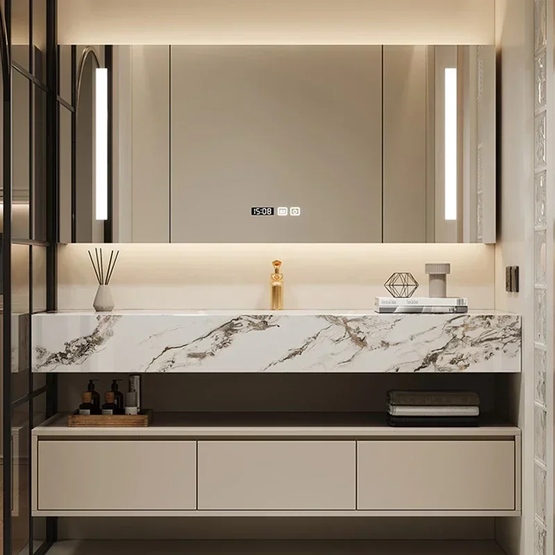 Luxury Shelves Bathroom Cabinets Open with Sink Vanity Storage Bathroom Cabinets Cream Style Bathroom Furniture Gabinetti LLBC