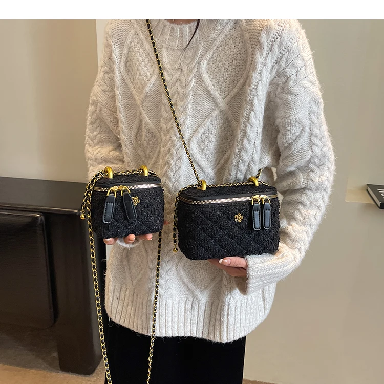 Woolen Box Square Chains Crossbody Bag For Women 2023 New Luxury Brand Fashion Pink Black Mini Handbag