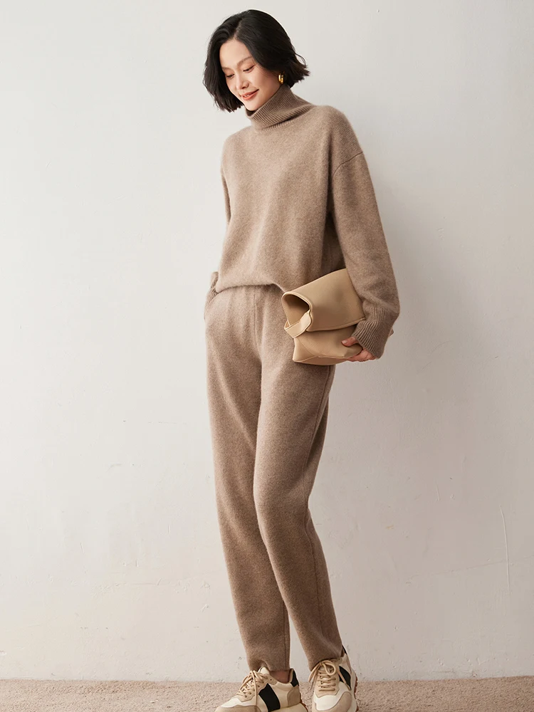 

New Autumn Winter 100% Cashmere Knitted Pencil Pants Women's High Quality High Waisted Soft Warm Comfortable Cashmere Trousers