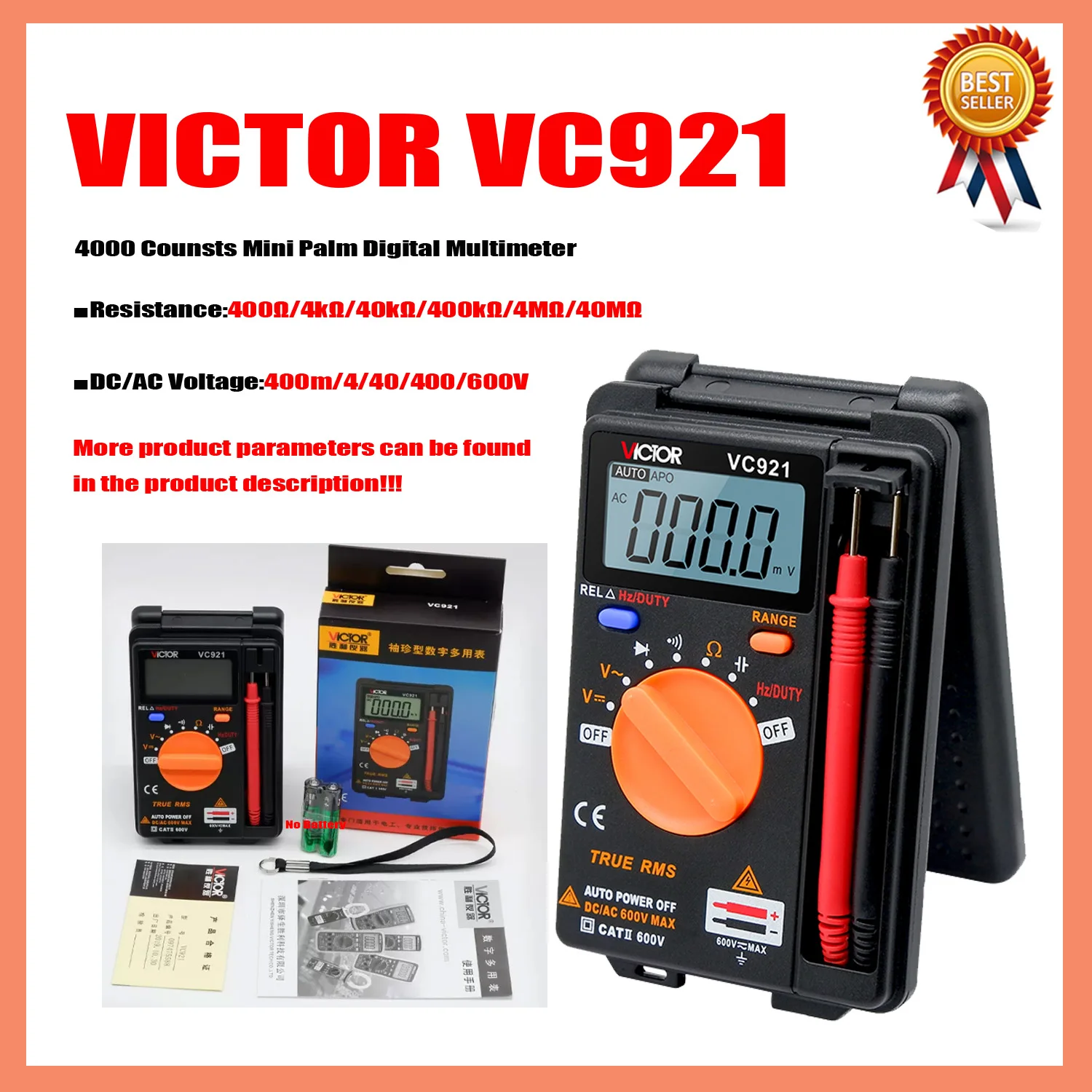 Victor-dc ac Voltage Meter Vc921 Multímetro Digital dc Integrado Bolso Capacitância Resistência Frequency Tester