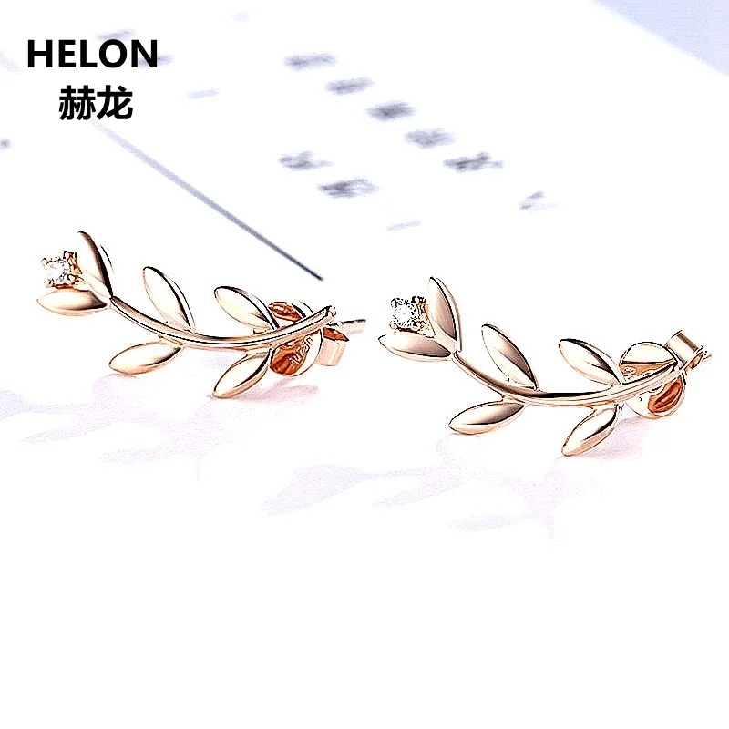 Elegant Solid 14k Rose Gold Natural Diamonds Stud Earrings Leaf Women Earrings White Yellow Gold Optional