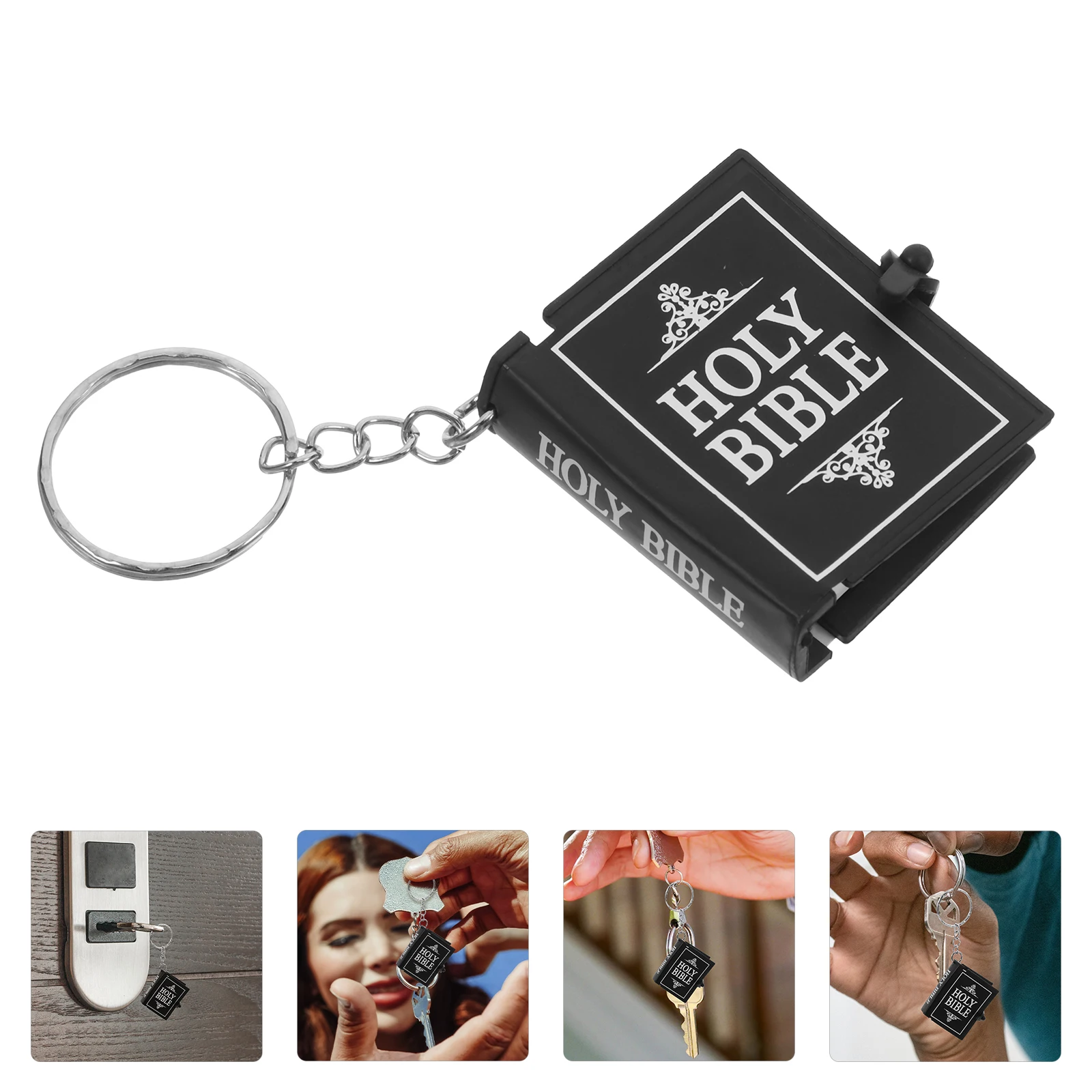 4 قطعة حقيبة سلسلة مفاتيح الكتاب الصغير ستوفير الكنيسة تذكارية الكتاب المقدس Keyrings سلاسل المفاتيح المسيحية ملهمة المفاتيح