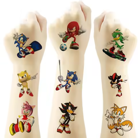 4 Sheets Sonic Waterproof Temporary Tattoo Sticker for Kids Party Favors ( Send By Random )