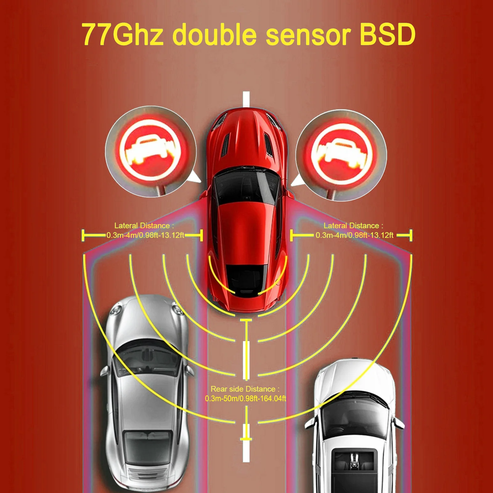 50m 77Ghz Millimeter Wave Radar BSD Blind Spot Detection System Horizontal 13.12ft Vertical 16.40ft Change Lane Aided Parking