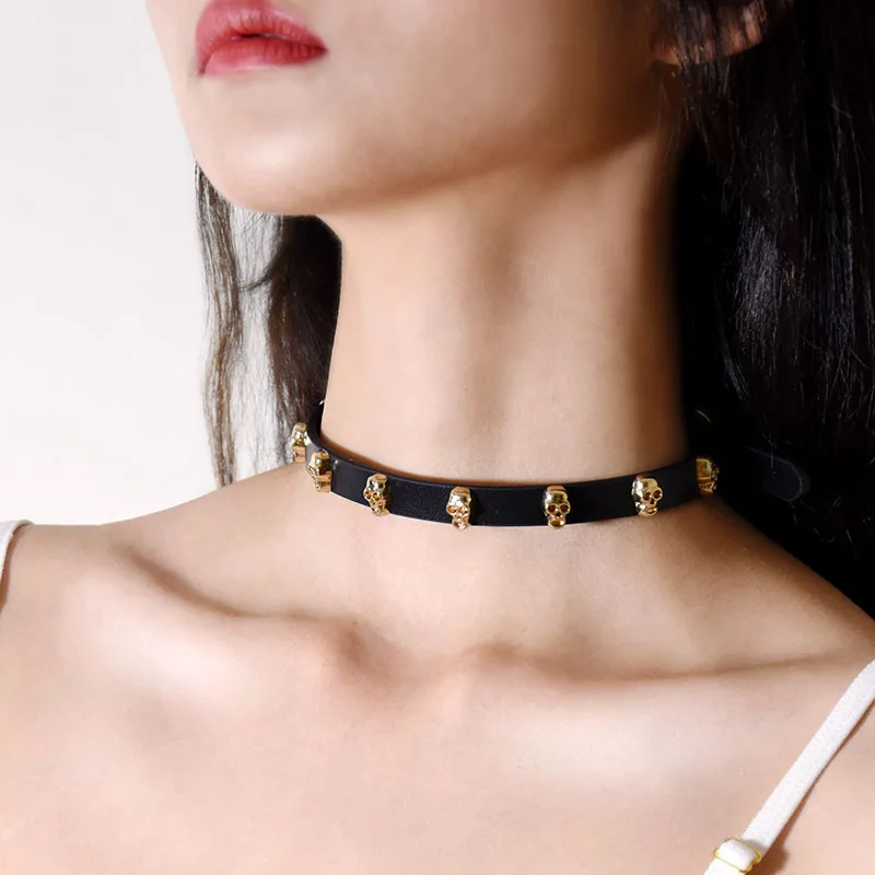 

Skeleton Head Bone Accessory Choker Slim Leather Belt Asia Fashion Adorable Woman Stylish Neck Jewlleries Fine Jewllery