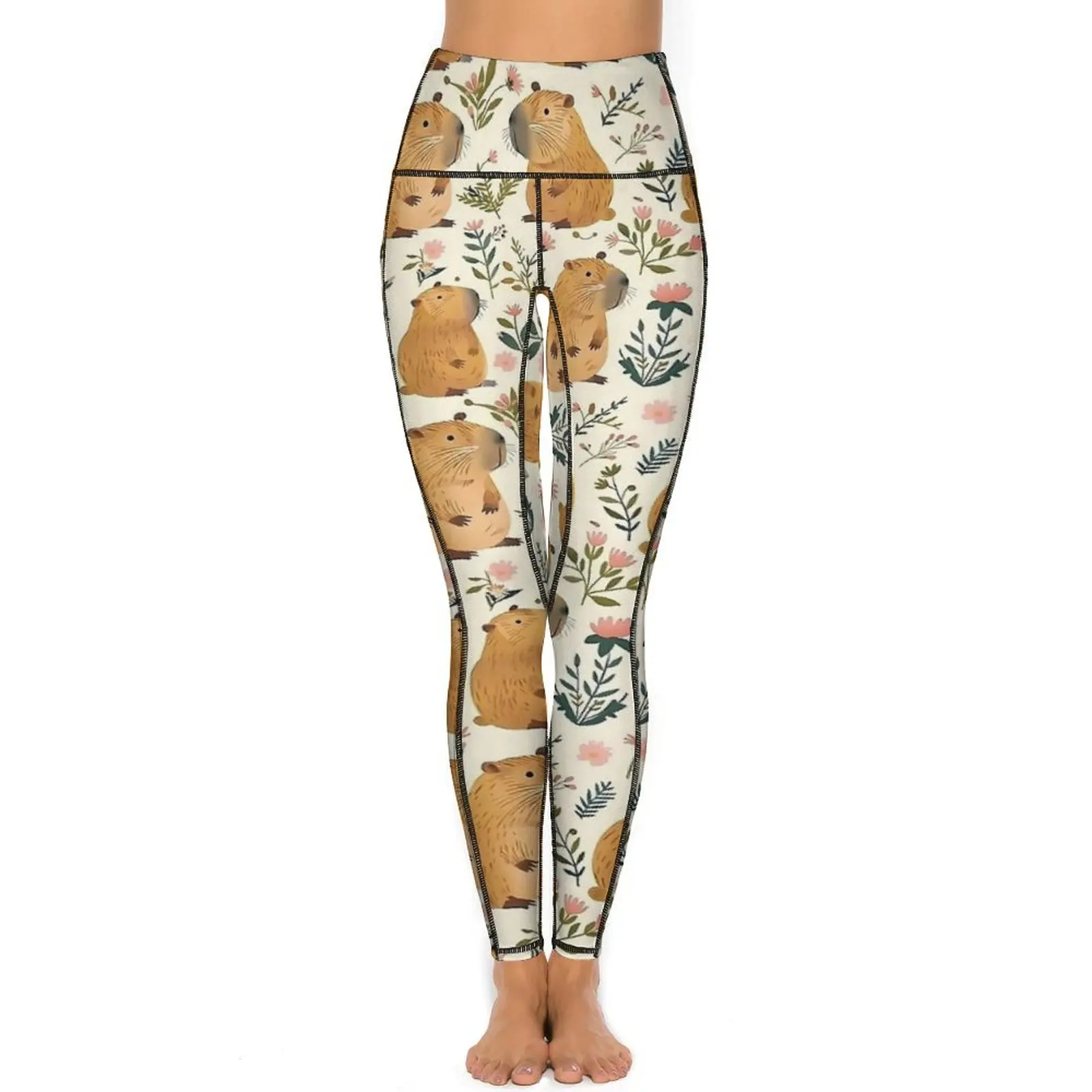 Leggings extensibles taille haute pour dames, collants de sport, pantalons de yoga animaux, collants de fitness personnalisés, esthétique sexy, mignon, capybara art