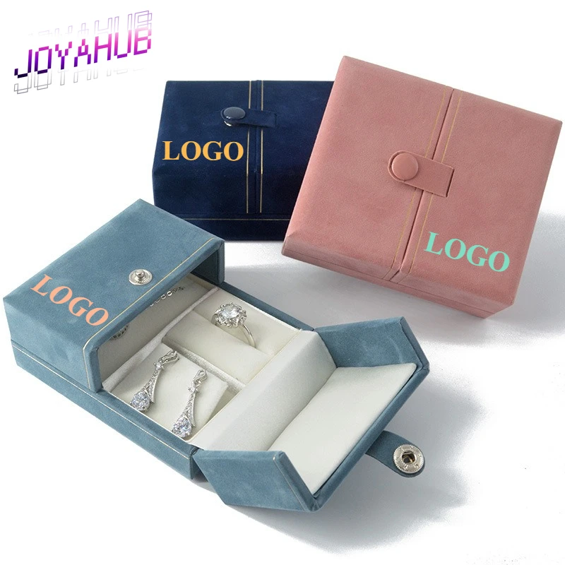 Customizable LOGO Fleece Imitation Leather Mini Set Box Ring Earring Pendant Necklace Set Jewelry Birthday Gift Packaging Case