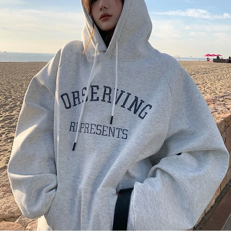New product fleece thickened hooded sweater couple wear bf wind loose long sleeve large size coat top