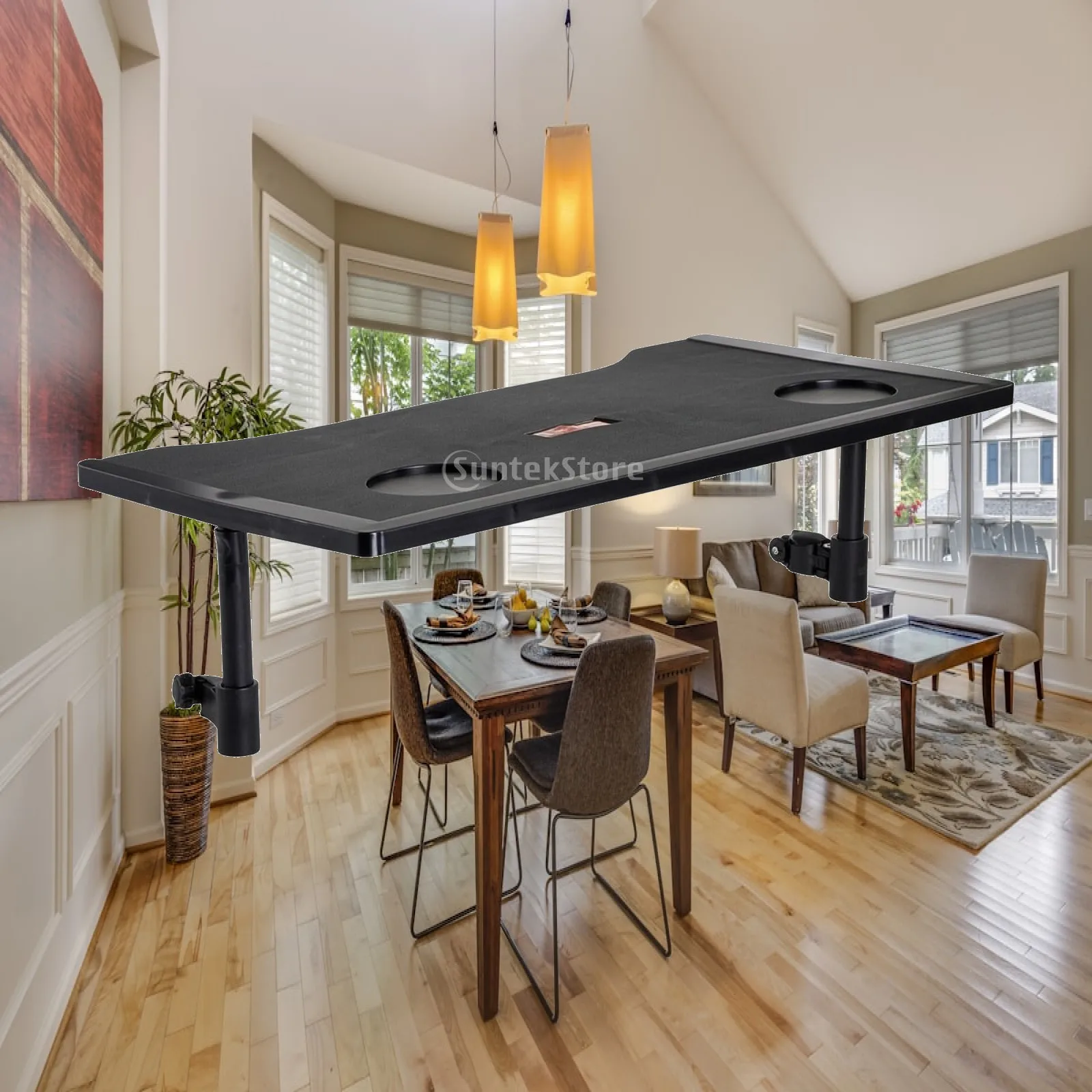 Tray Table Foldable ABS Plastic Lap Desk with Two Cup Slots for Armrest Mounting Convenience