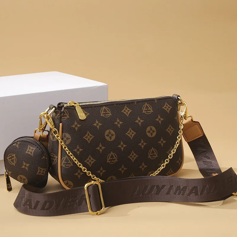 Fashionable Retro Floral Print Single Shoulder Bag for Women Large Capacity Elegant Leather Crossbody Handbag with Wide Strap