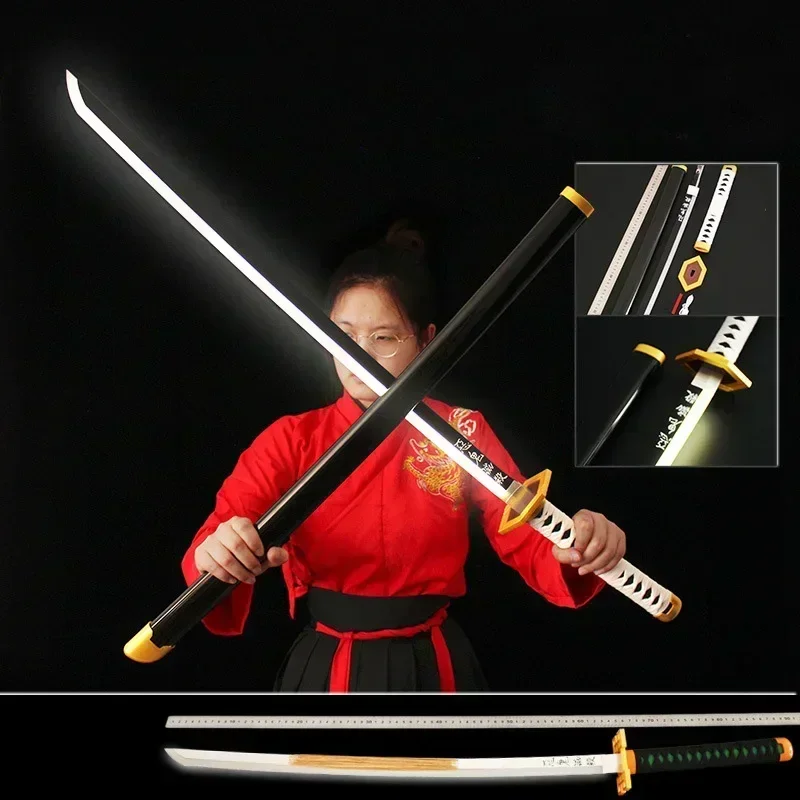 104cm demon slayer nichirin lâmina anime katana espada samurai de madeira carga luminescência arma modelo para cosplay presentes brinquedos meninos