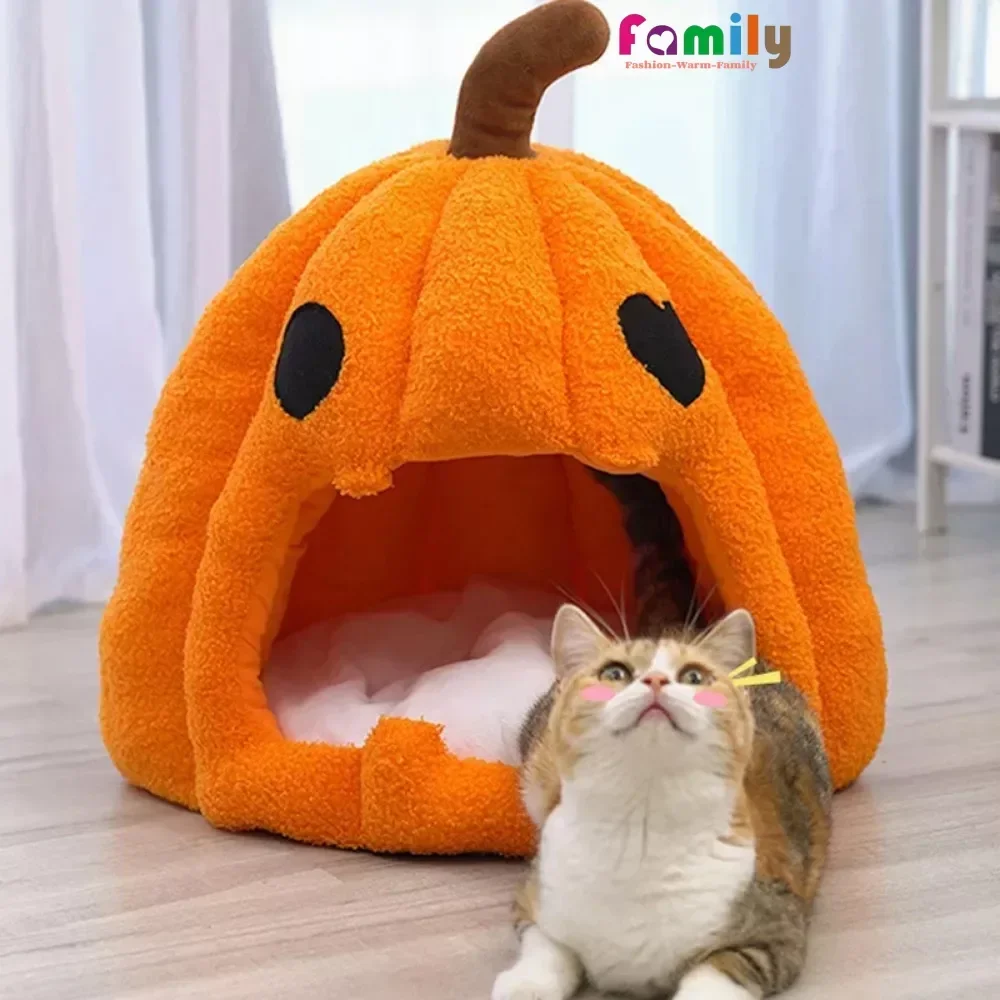 Small Dog House Products Pet Tent Cozy Cave Nest Pet Bed House Winter Cat Bed Cave Halloween Pumpkin Shape Deep Sleep Comfort