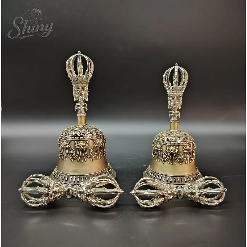 Nepalese Handcrafted Tibetan Pure Copper Bell with Nine-Strand Vajra Subduing Evil Vajra Buddhist Altar Home Worship