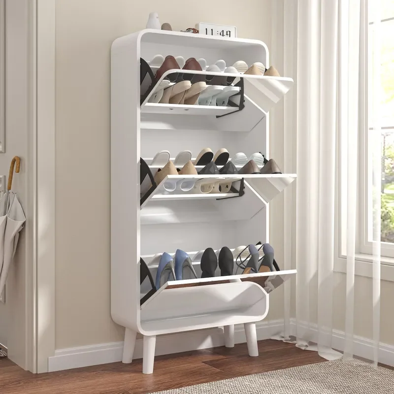 For Ultra-thin Double-layer 3-tier Tipping Bucket Shoe Cabinet Large Capacity Simple Storage Rack for Entryway Hallway Home