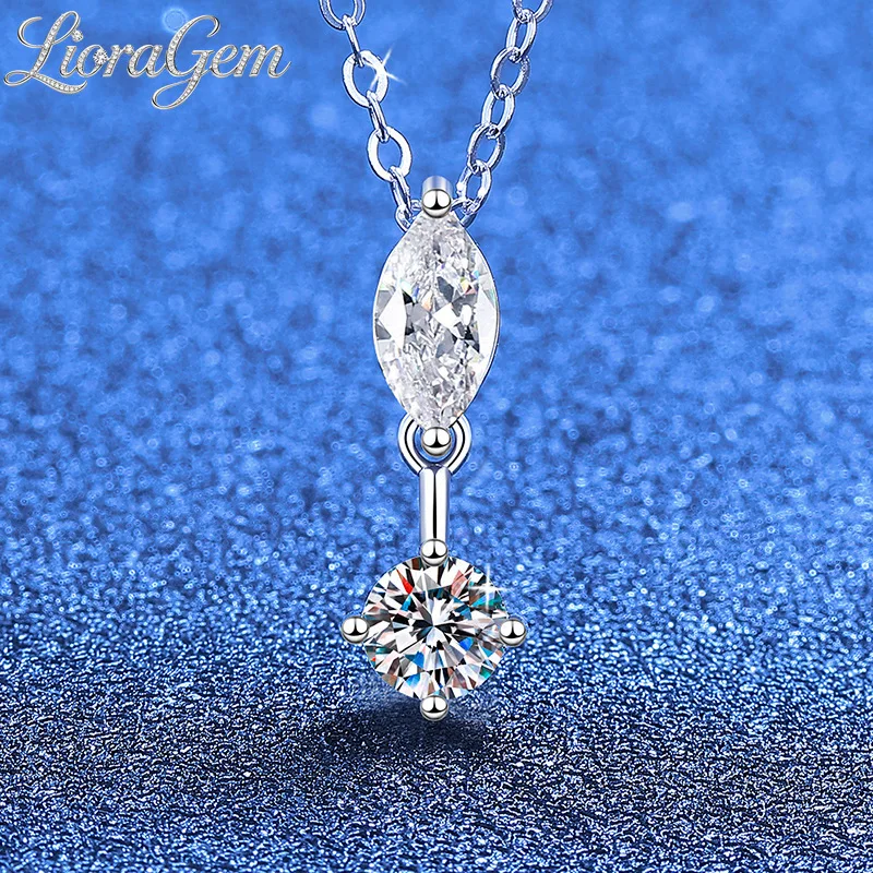

LioraGem Platinum PT950 Pave-set Moissanite Marquise Pendant Necklace, Versatile Moissanite Collarbone Chain for Young Girls