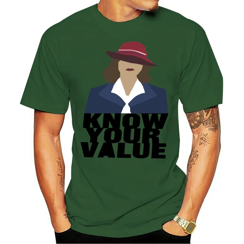 Футболка Peggy Carter с надписью «знай свою ценность», футболка с принтом Картера, забавная футболка с коротким рукавом, Мужская большая футболка
